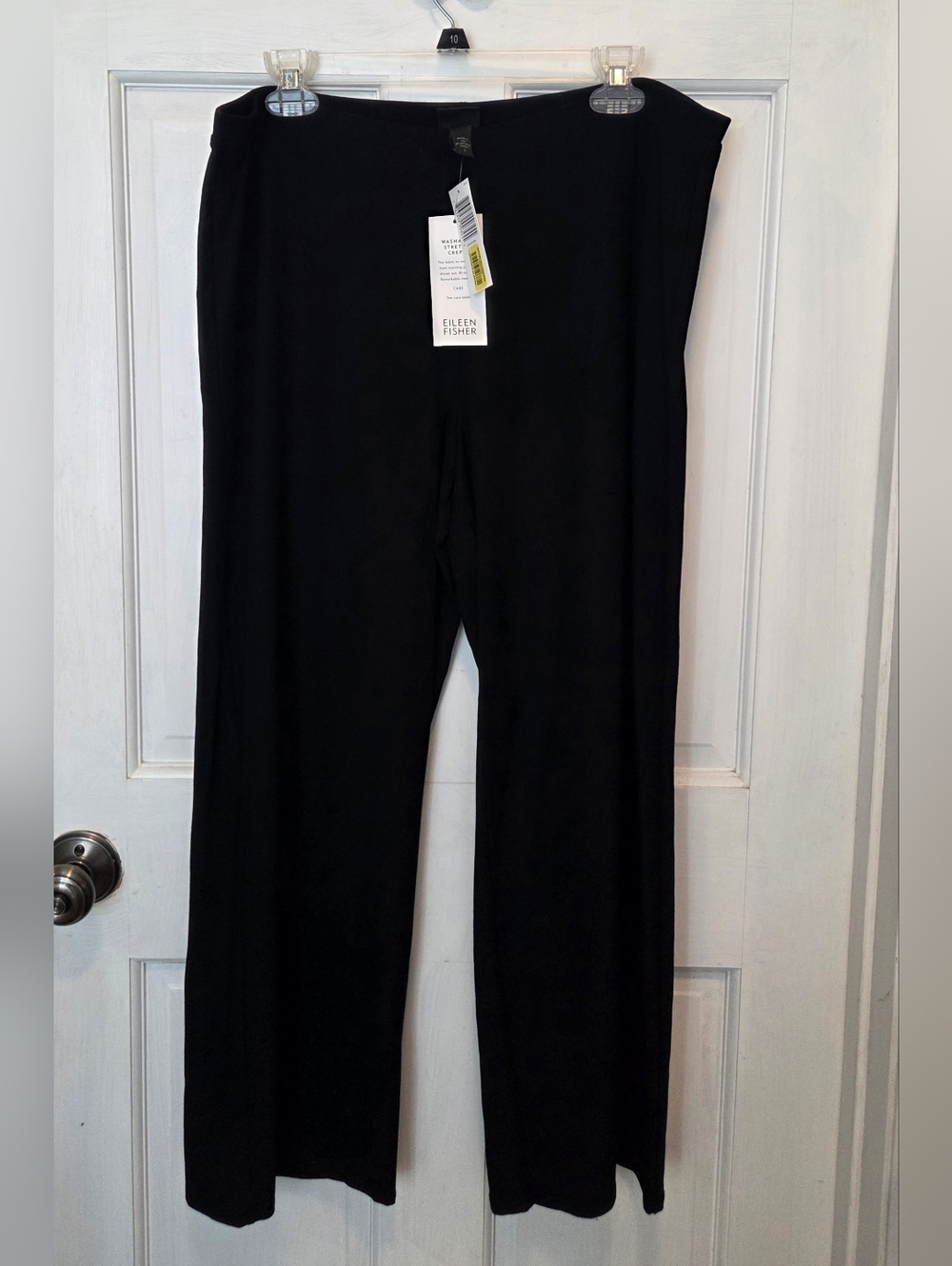 Eileen Fisher Essential  NWT Sz L Wide Leg Cropped  Stretch Elastic Black Pants